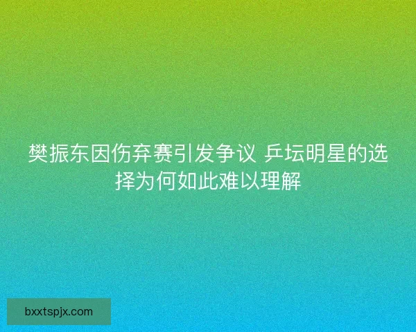 樊振东因伤弃赛引发争议 乒坛明星的选择为何如此难以理解 樊振东因伤弃赛引发争议 乒坛明星的选择为何如此难以理解